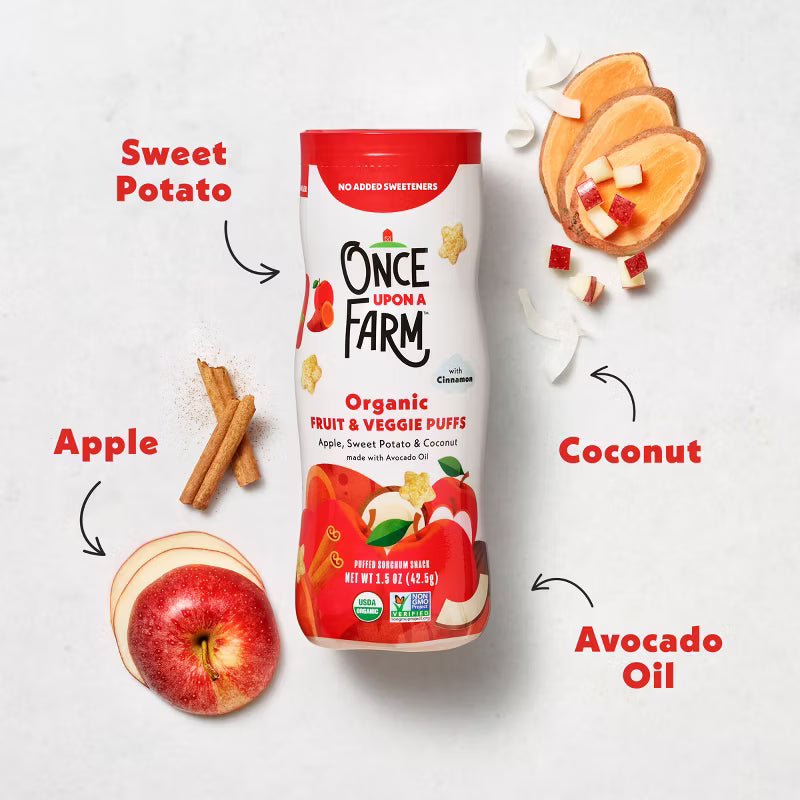 Once Upon a Farm -Snacks puffs orgánicos de manzana, camote y coco 43 g